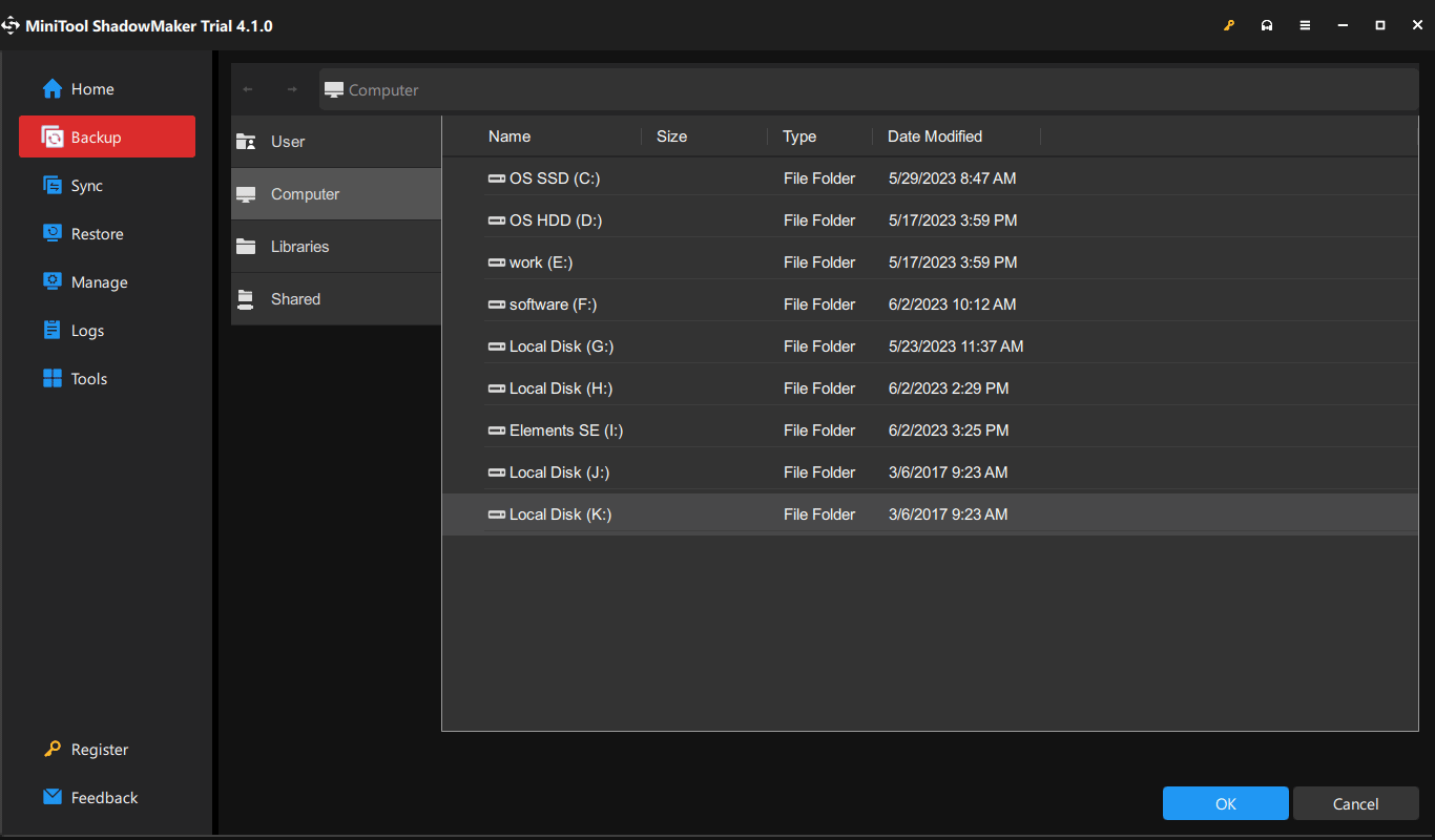 choose an external drive