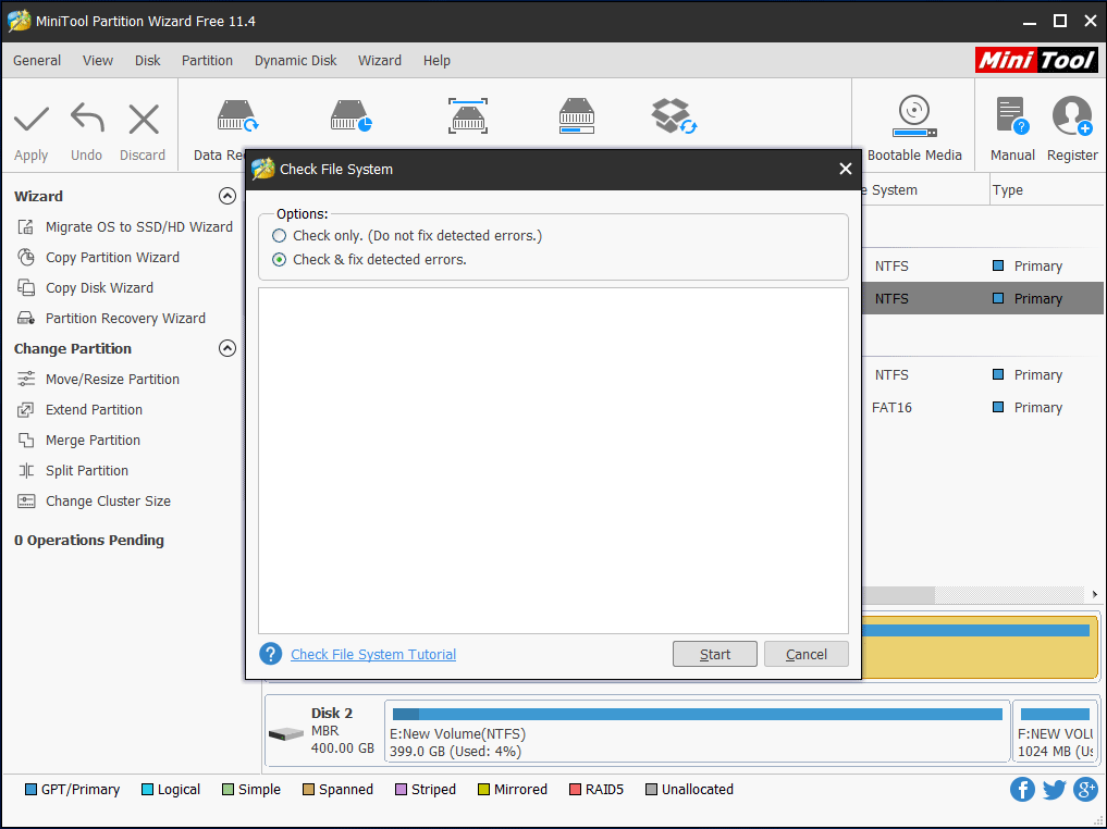 choose one option and click Start to continue