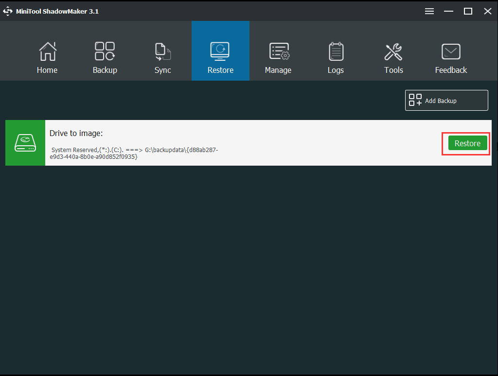 choose the backup version and click Next to continue