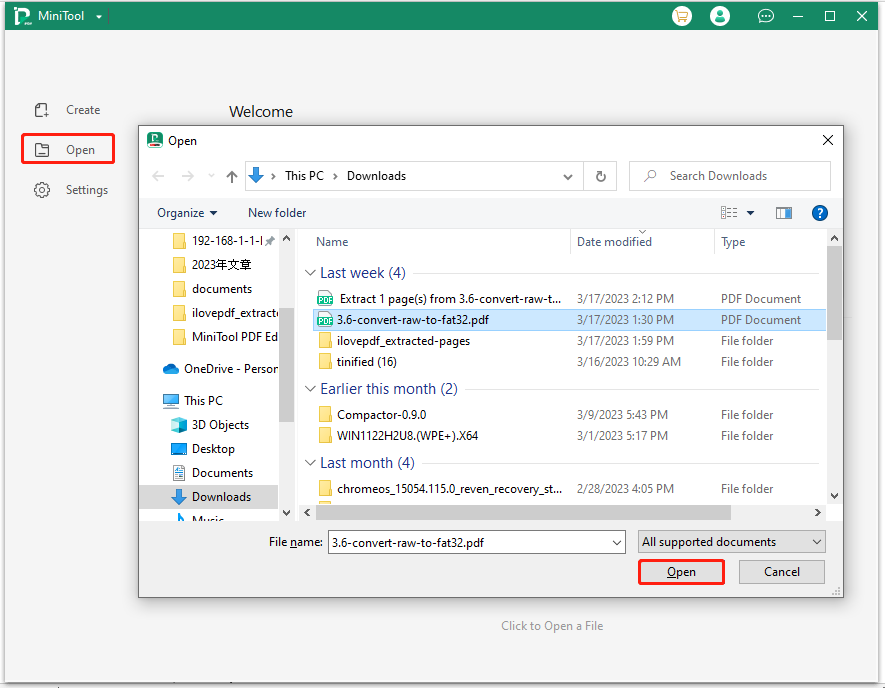 open the target PDF file