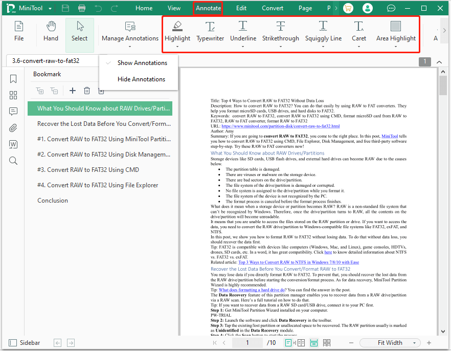annotate the selected PDF file