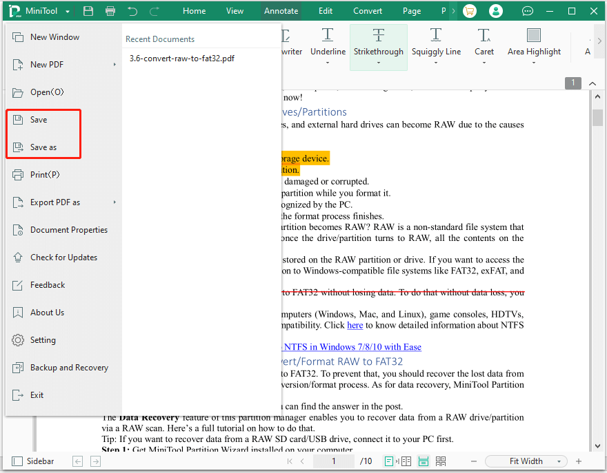 save the annotated PDF