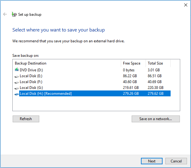 decide where to save your backup