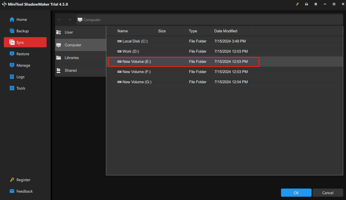 select the target place