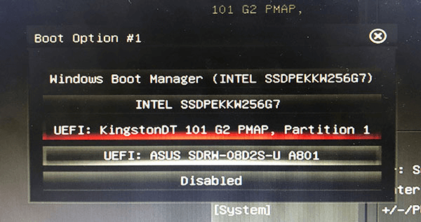 choose the created USB flash drive