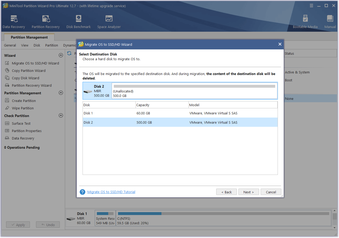 select the migration destination