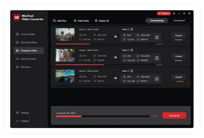 Videos are compressing in MiniTool Video Converter