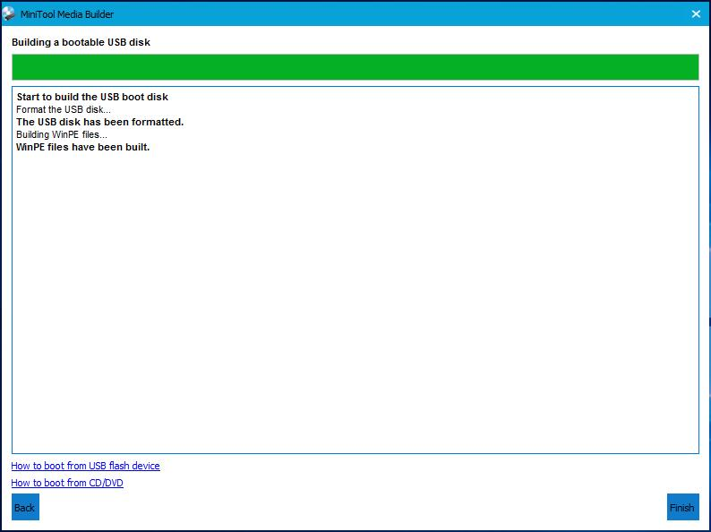 MiniTool is burning the bootable flash drive