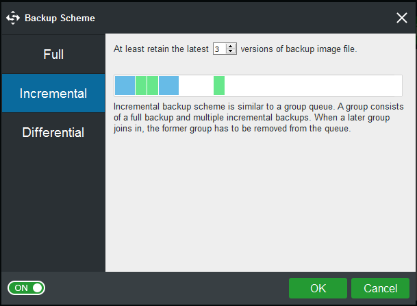use scheme feature to delete backup files in Windows 10/8/7