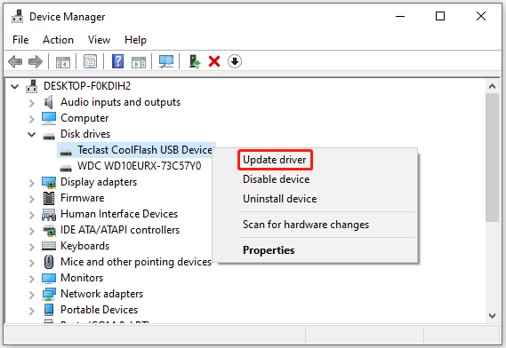 select Update driver