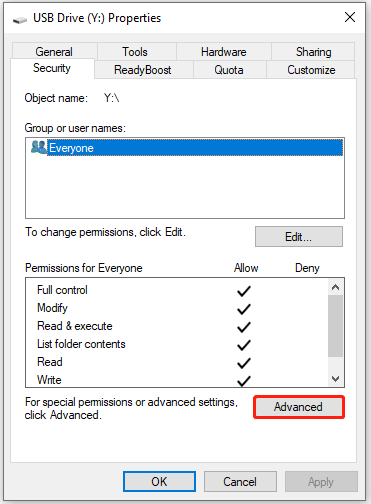 USB drive properties