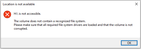 the volume does not contain a recognized file system