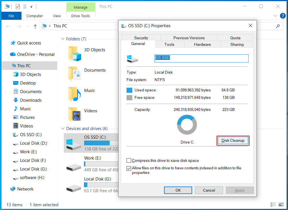 open Disk Cleanup via File Explorer