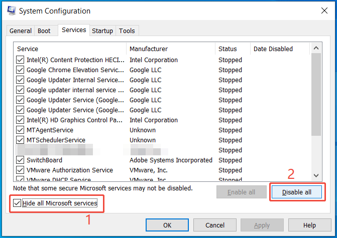 disable non-Microsoft services