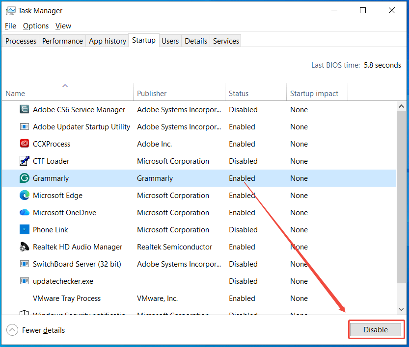 disable startup programs in Task Manager