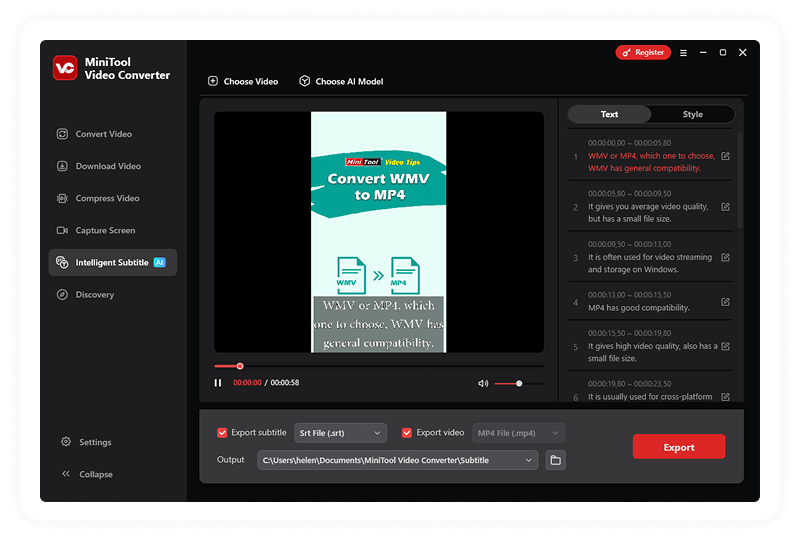 Video texts displayed while the video is playing in MiniTool Video Converter