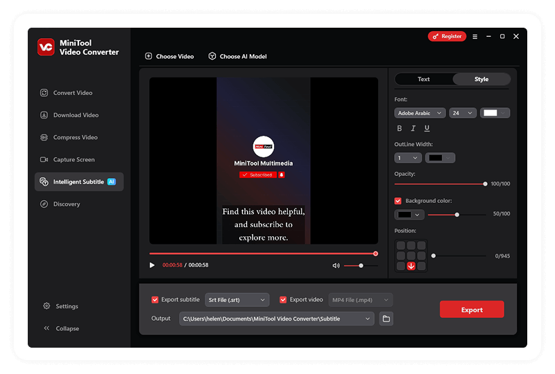 Available text style editing features in MiniTool Video Converter