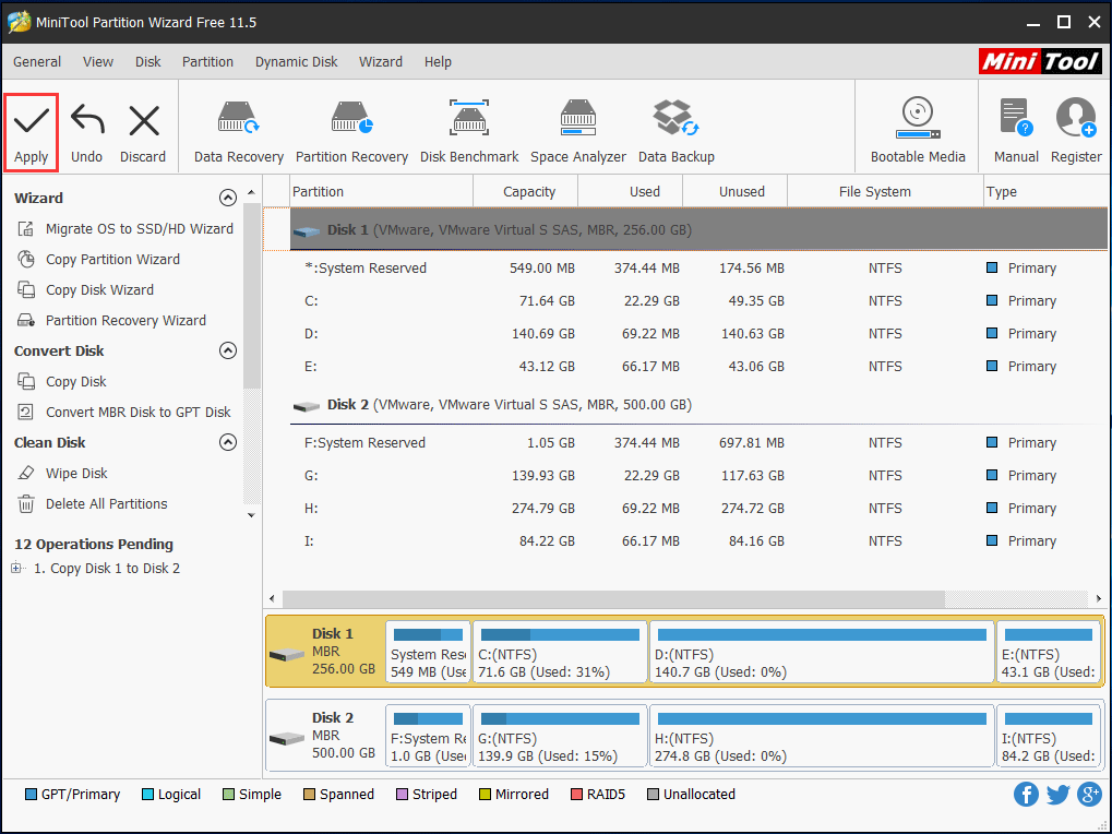 execute all operations by clicking Apply button