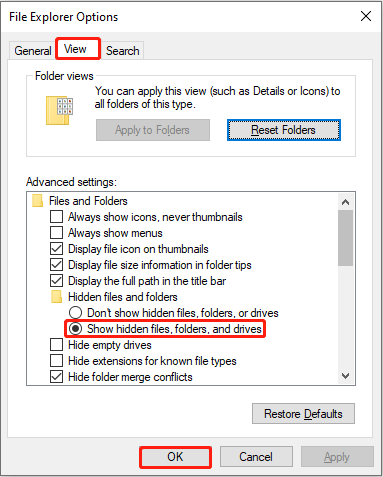 show hidden files, folders, or frives