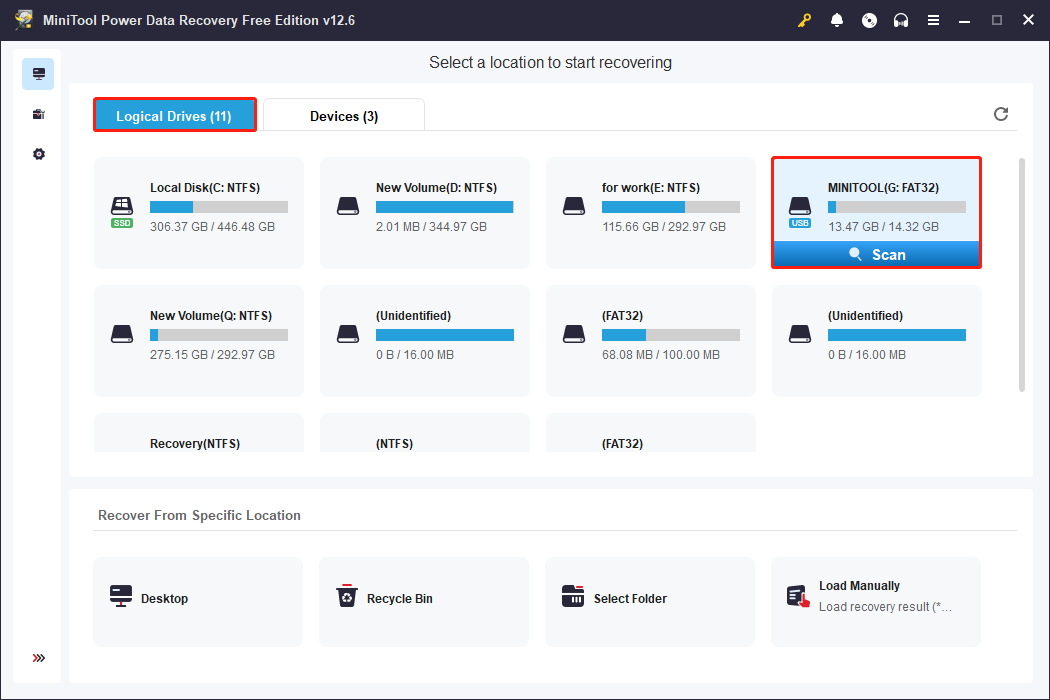 use MiniTool Power Data Recovery to scan the SD card