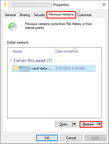 recover deleted photos via Windows File History
