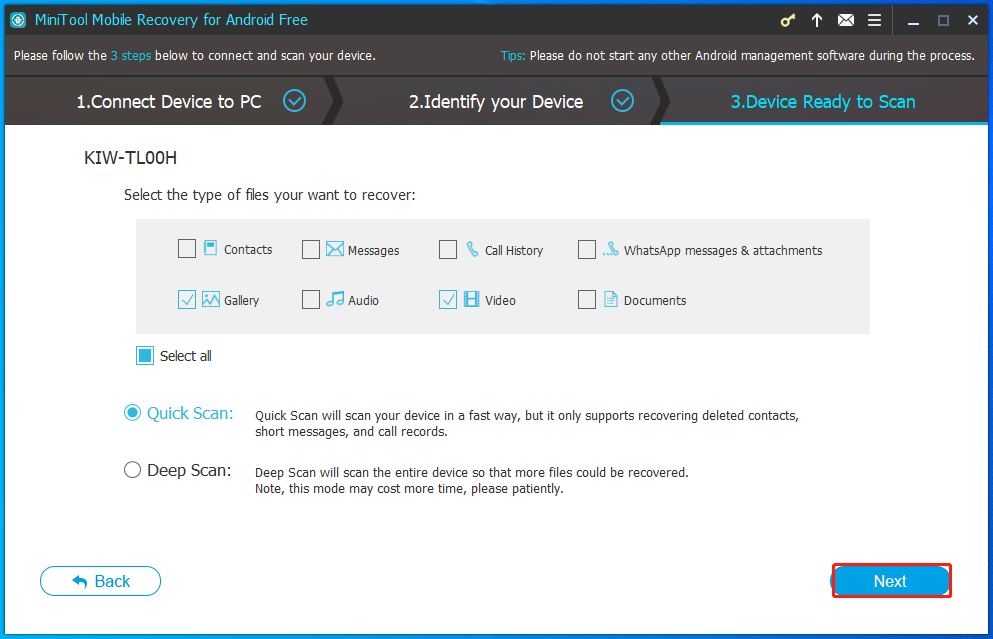 scan photos using MiniTool Mobile Recovery for Android