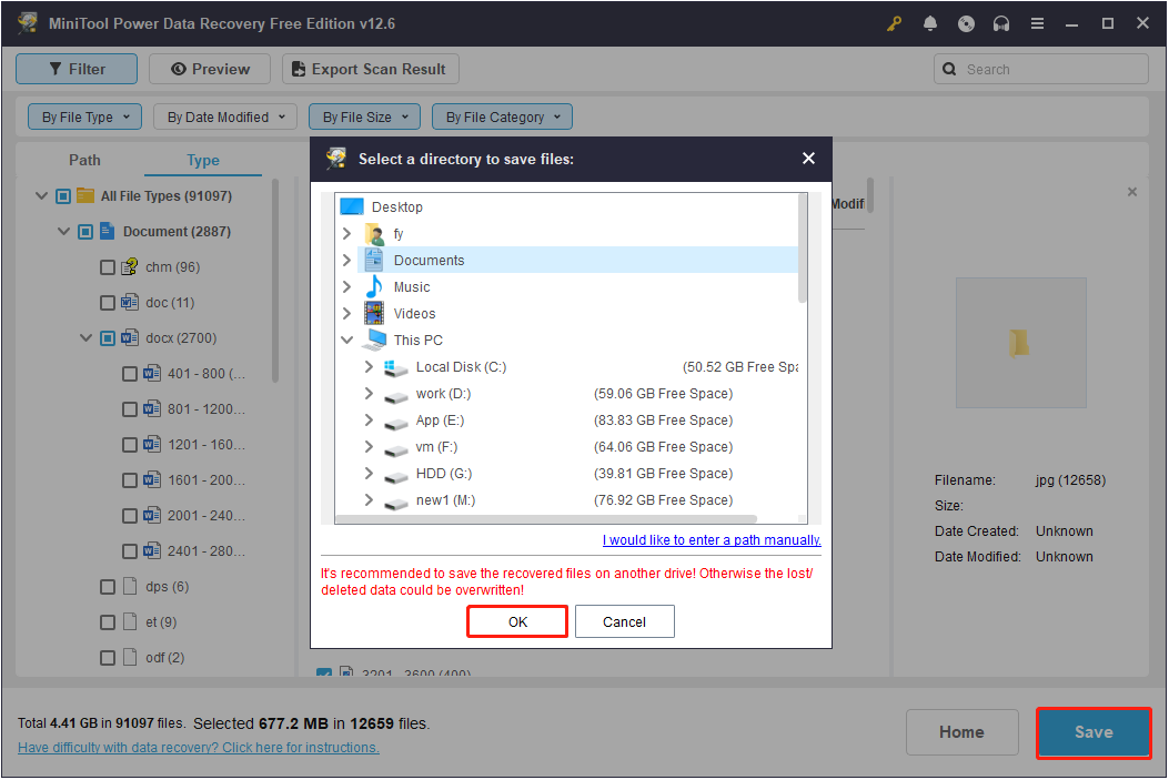 save ticked files to a location in MiniTool Power Data Recovery