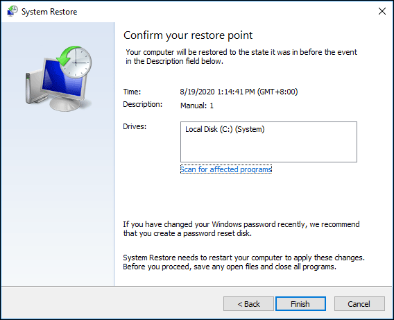 system restore in safe mode