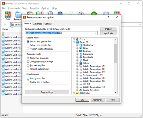 Extract an archive with WinRAR