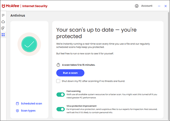 The interface of Antivirus in McAfee Internet Security