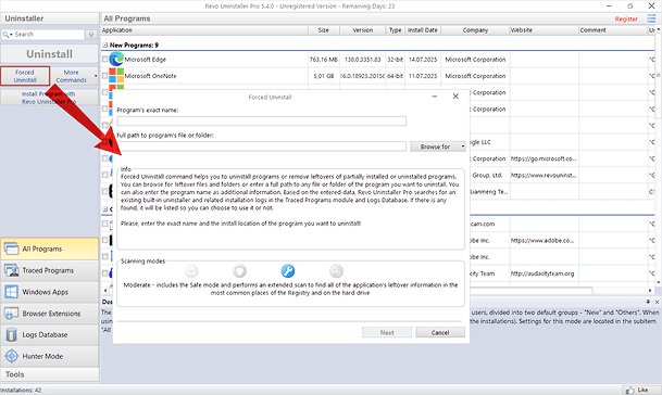 Forced Uninstall with Revo Uninstaller Pro