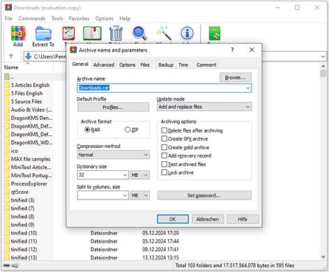 Create a RAR archive with WinRAR