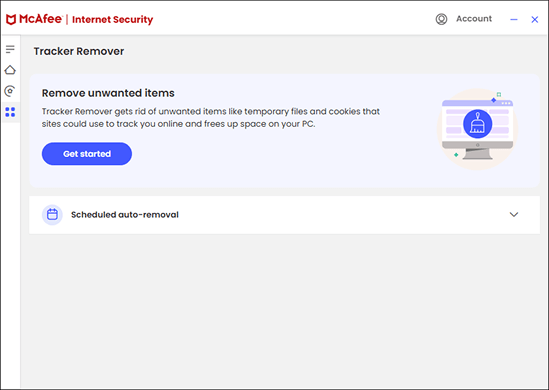 The interface of Tracker Remover in McAfee Internet Security