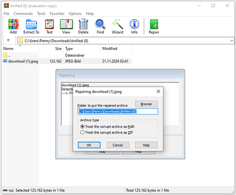 Recover files from a corrupted archive with WinRAR