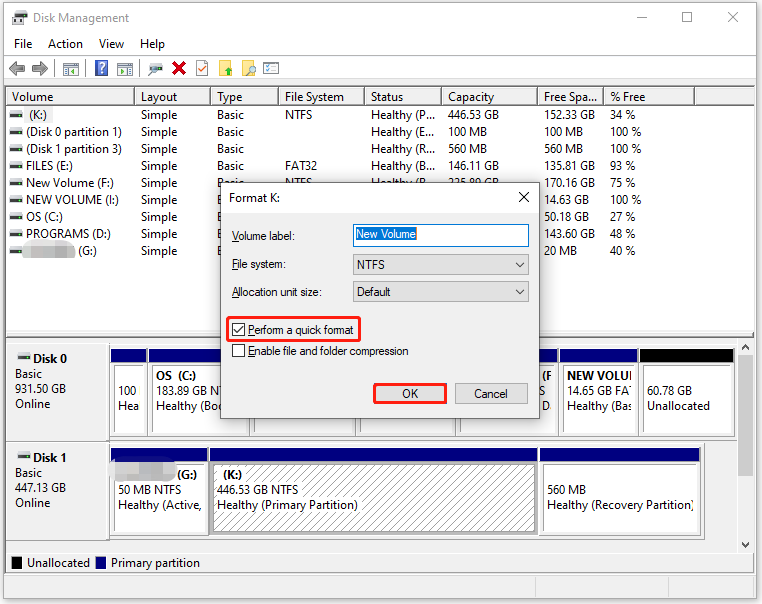 configure format parameters and click OK