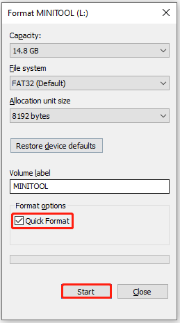 configure settings and click Start