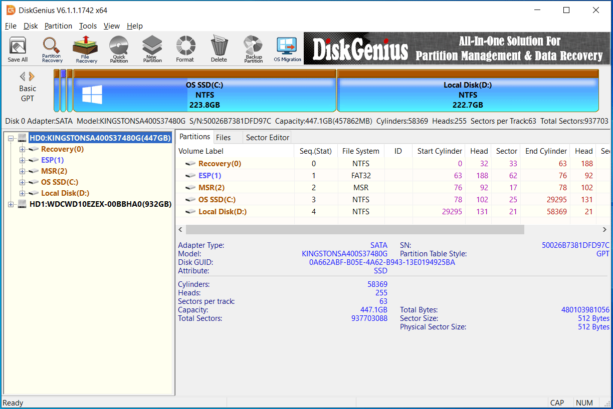 The main interface of DiskGenius.