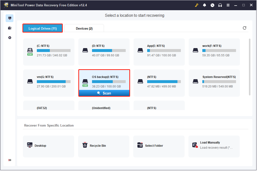scan the SSD partition on the main interface of MiniTool Power Data Recovery