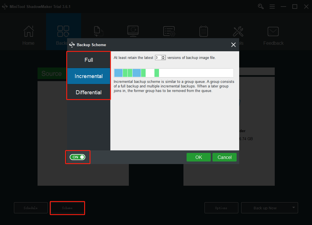 set the incremental or differential backup