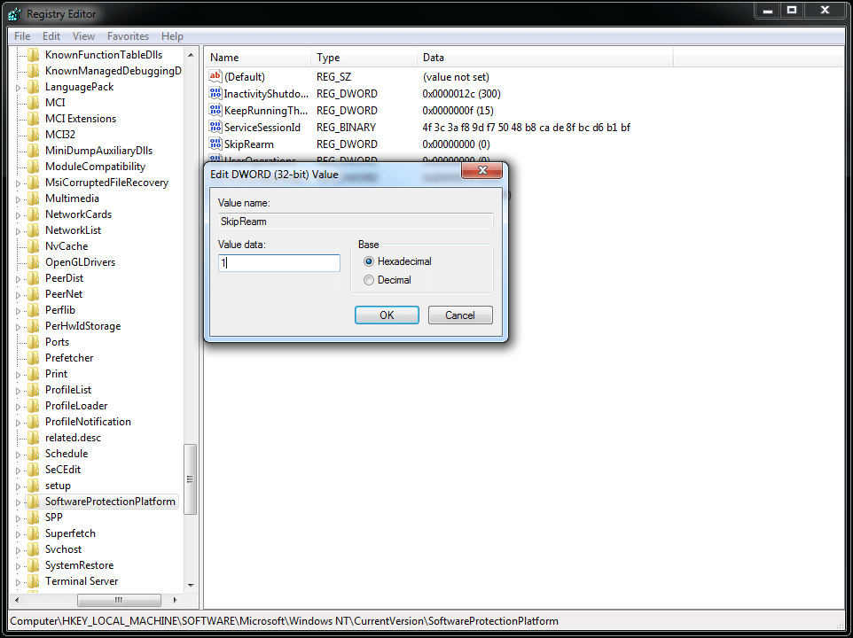 change SkipRearm from 0 to 1
