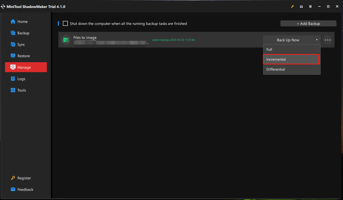 incremental or differential backup