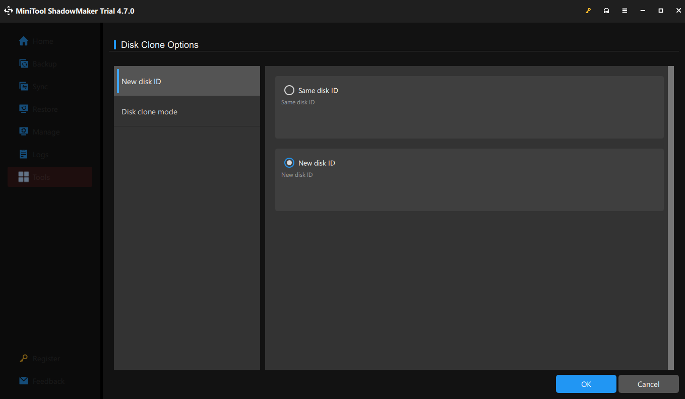 modify disk ID and disk clone mode in MiniTool ShadowMaker