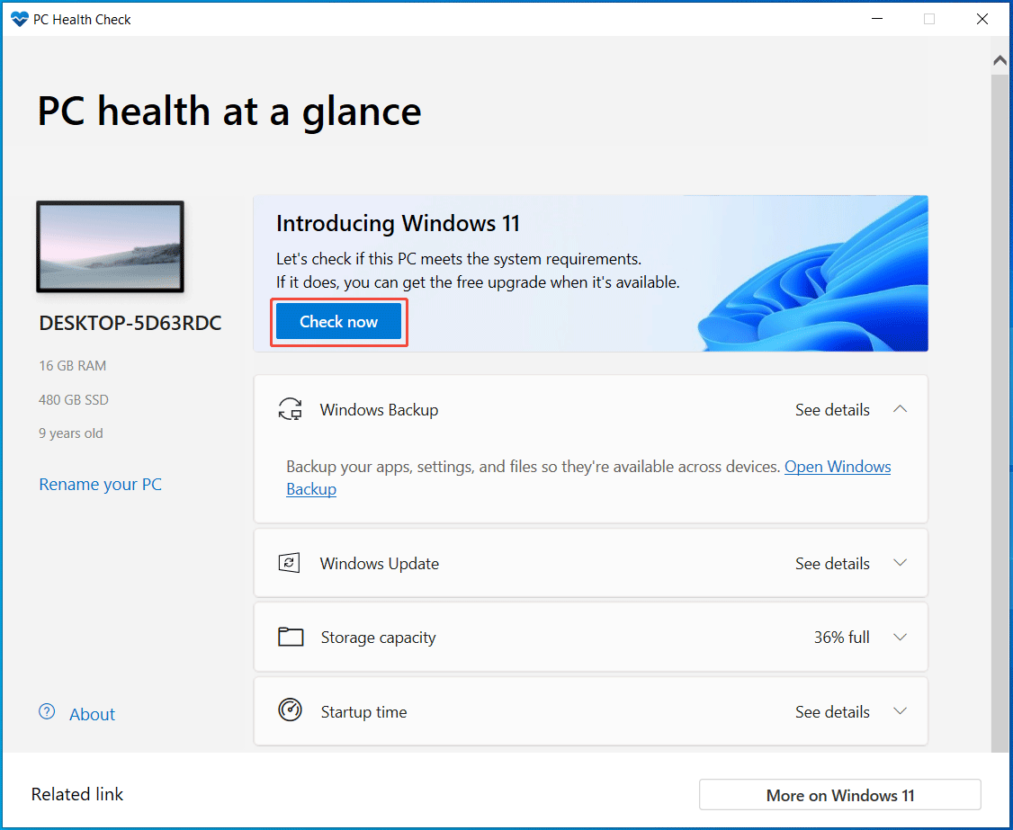 PC Health Check Windows 10