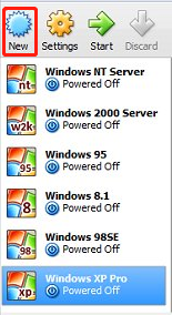 select New in Oracle VM VirtualBox Manager