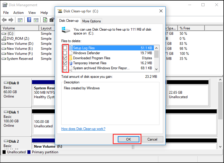 tick the files needing to be deleted