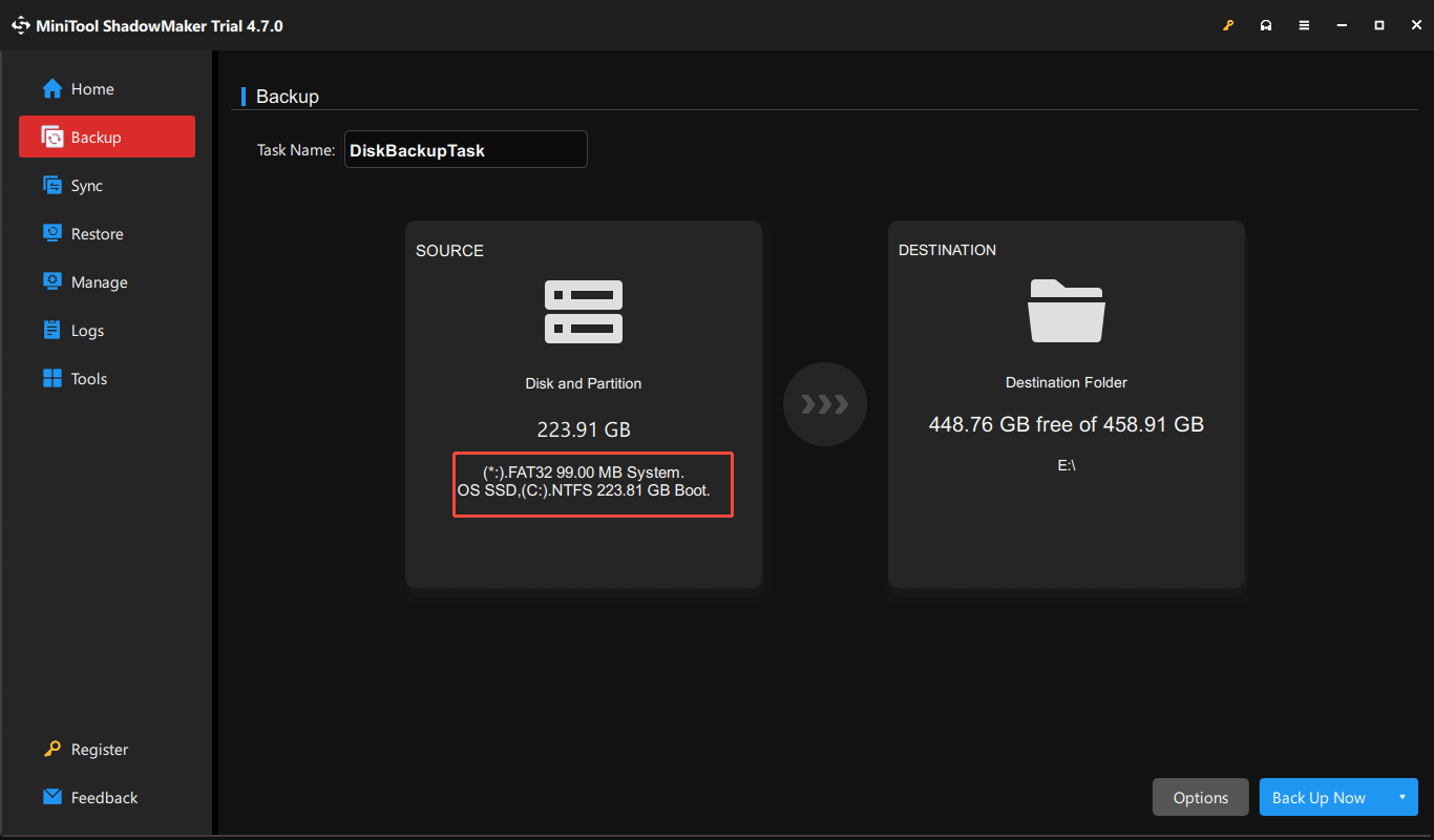 system backup in MiniTool ShadowMaker