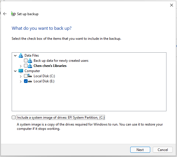 choose files to back up