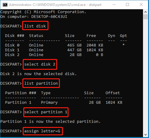 Assign drive letter manually with Diskpart