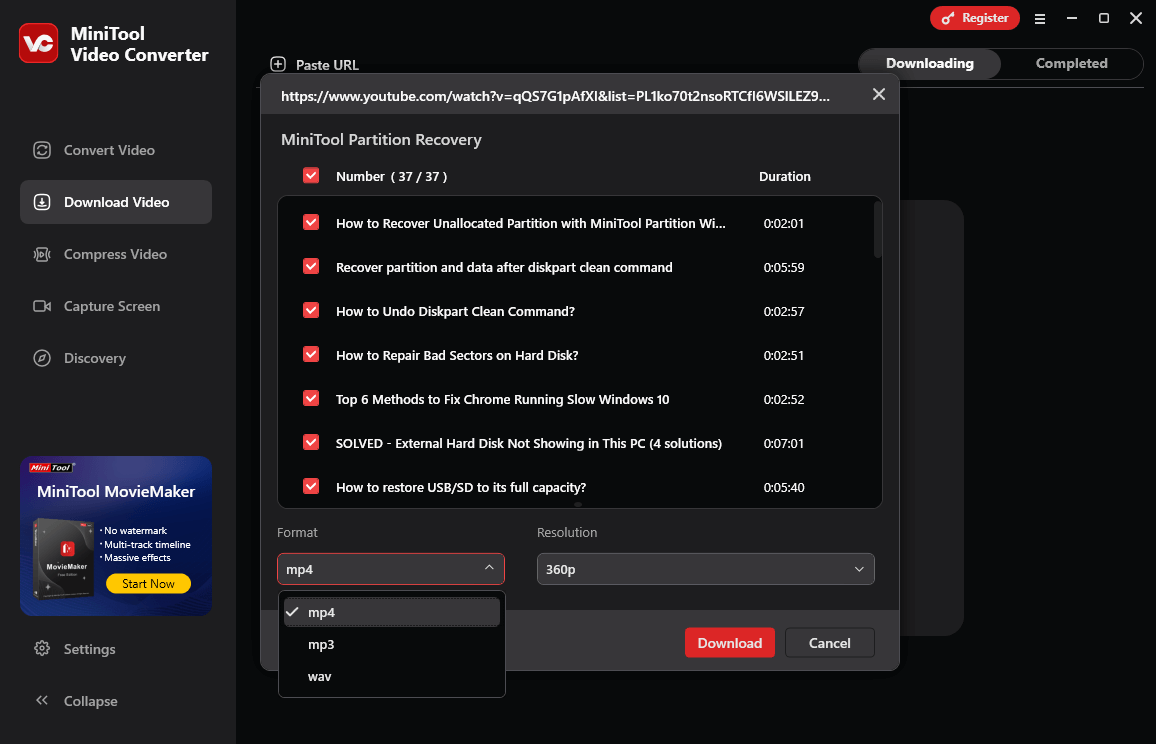 Download audio from YouTube videos using MiniTool Video Converter